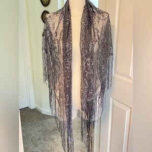 EUC Elegant Black and Silver Fringe Shawl